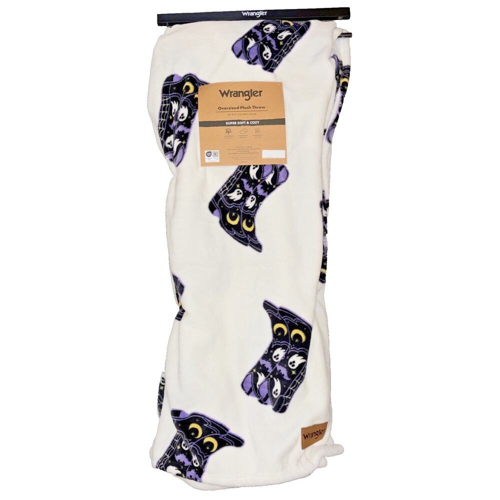 Wrangler Halloween Cowboy Boots Ghost Moon Oversized Plush Throw Blanket NEW